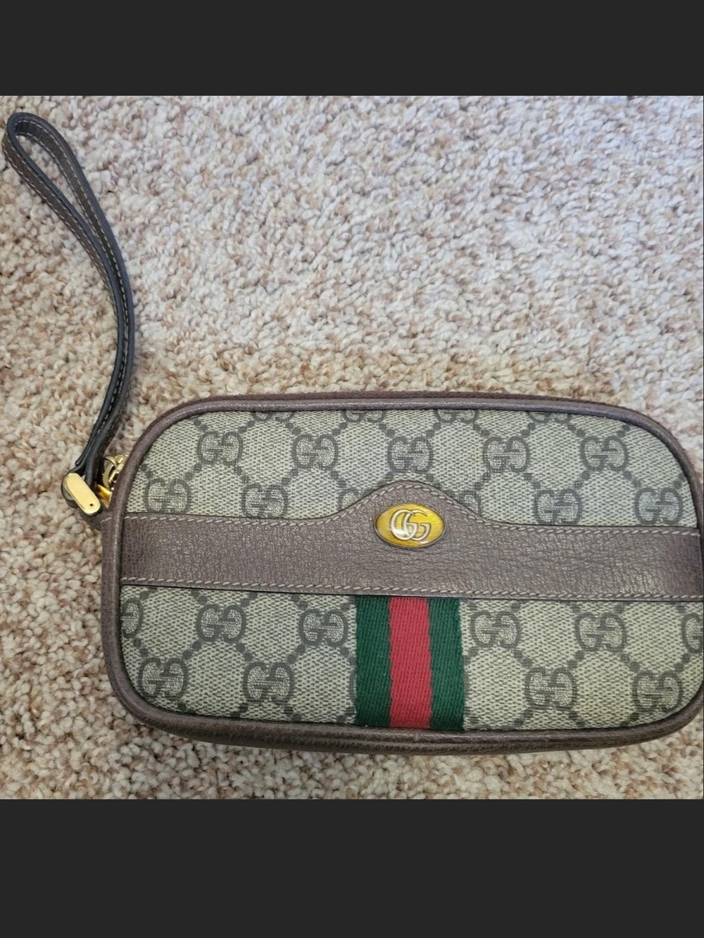 Gucci Monogram Wristlet with Green-Red Stripe